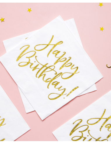 20 Serviettes "Happy Birthday" doré