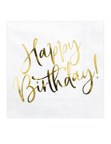 20 Serviettes "Happy Birthday" doré