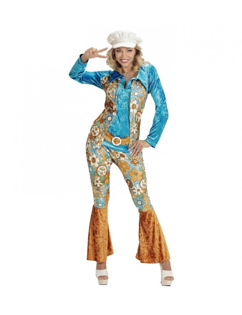 Kostüm Frau Hippie blau Samt