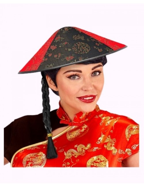 Chapeau chinois avec natte