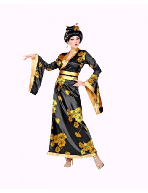 Geisha Costume Black and Golden Adult