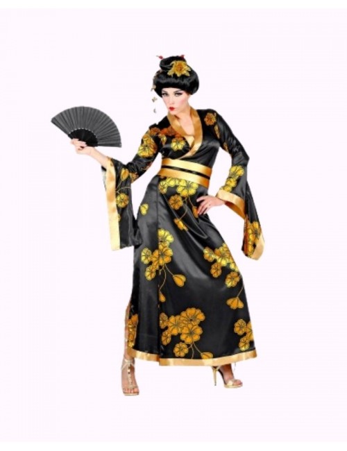 Geisha Costume Black and Golden Adult