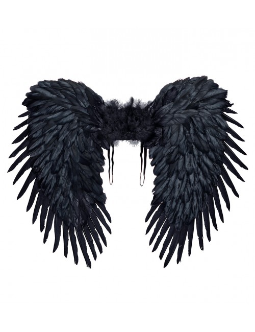 Schwarze Engelsflügel für Erwachsene -80x40cm - Schwarzer Federflügel -  Kostümflügel - Große Engelsflügel