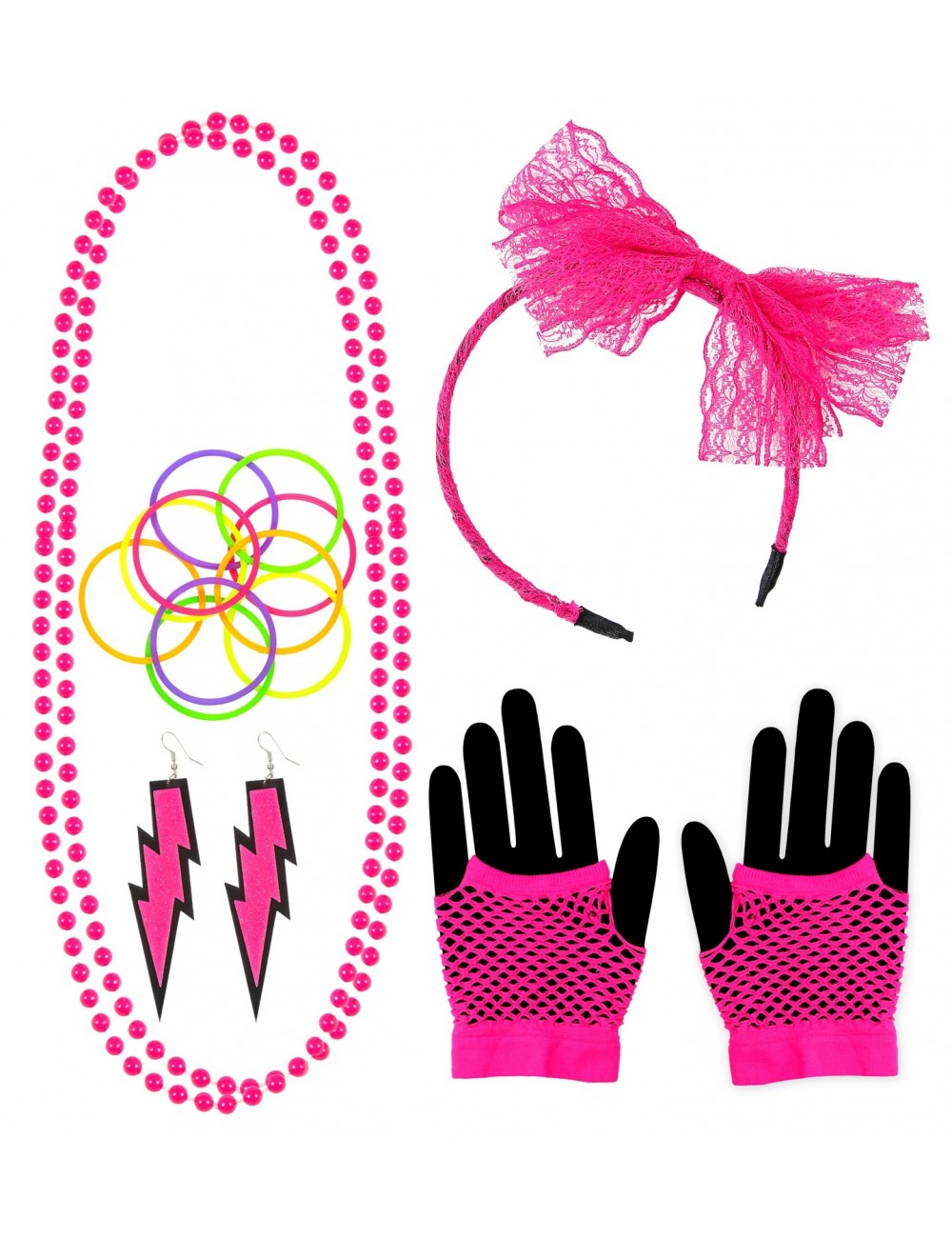 Kit accessoiress Années 80 Fluo rose neon