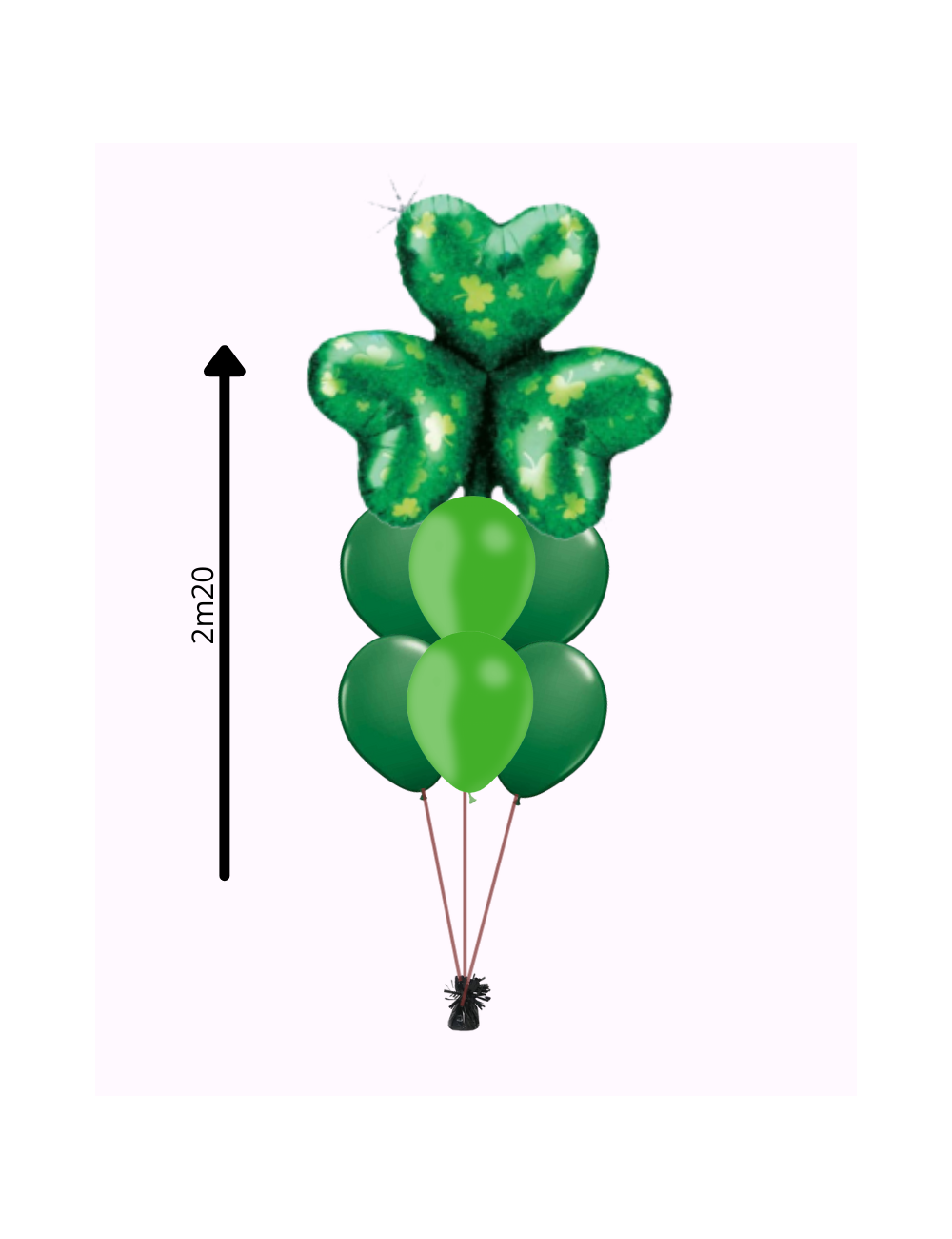 Bouquet de Ballons de St Patrick avec six ballons latex et un ballon en forme de trèfle vert