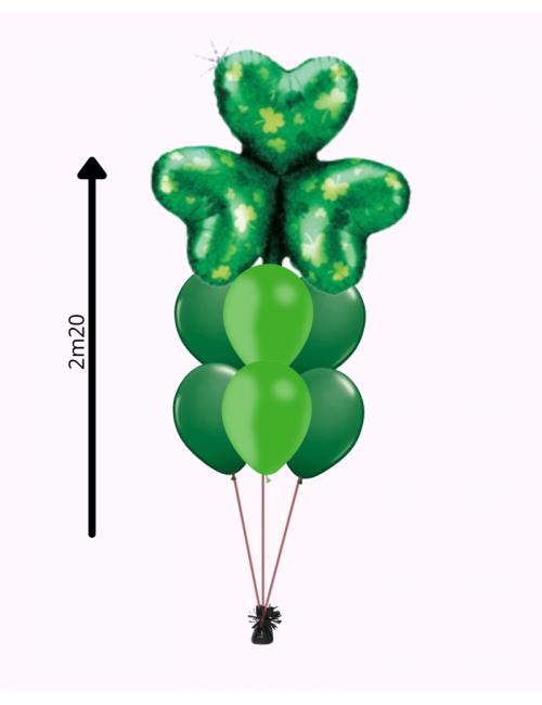 Bouquet de Ballons de St Patrick avec six ballons latex et un ballon en forme de trèfle vert