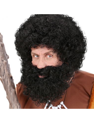 Perruque et barbe frisé noire