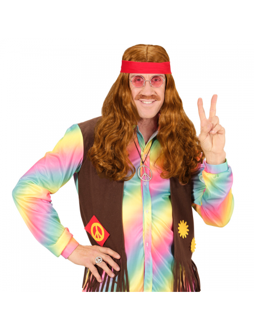 Perruque Hippie avec bandeau et moustache