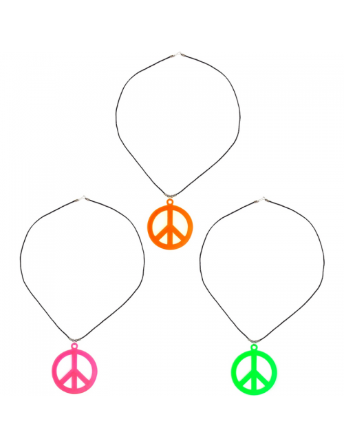 Collier Peace & Love orange, rose ou vert