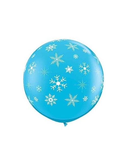 Ballon Latex Bleu Robin / Flocons de Neige Blancs