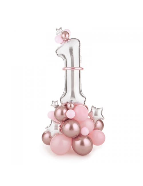 Kit colonne ballons DIY - 1er anniversaire rose