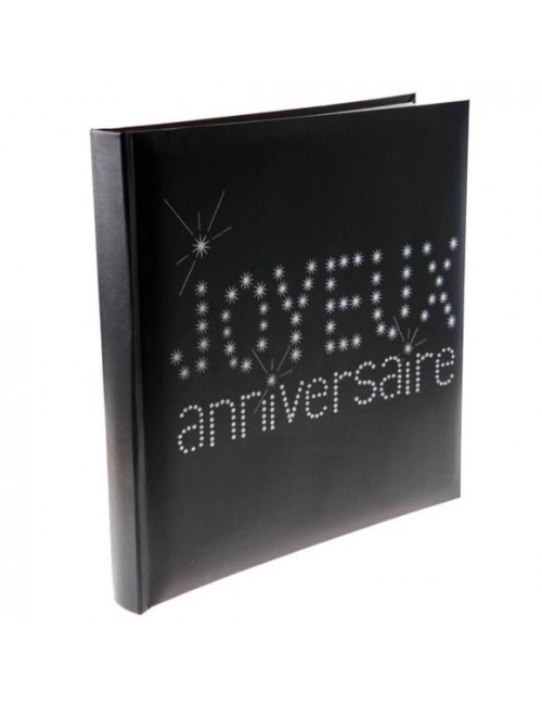 Happy Birthday" guestbook black and silver