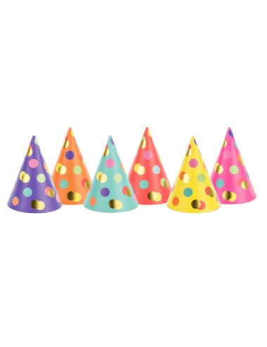 6 Party hats with dots