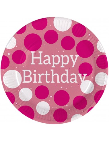 8 "Happy Birthday" Pink plates
