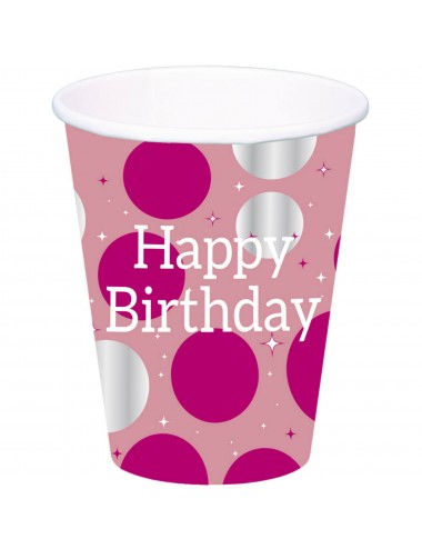 8 Pink Cups "Happy Birthday"