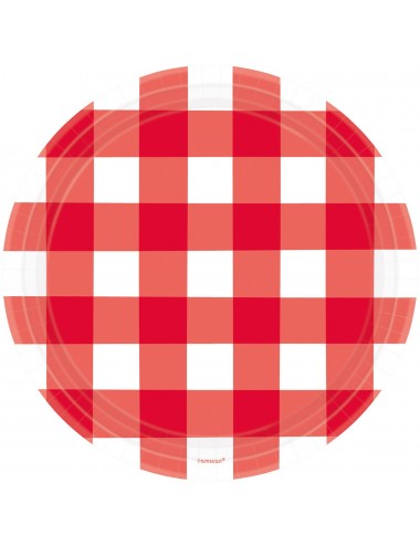 8 red Gingham Plates