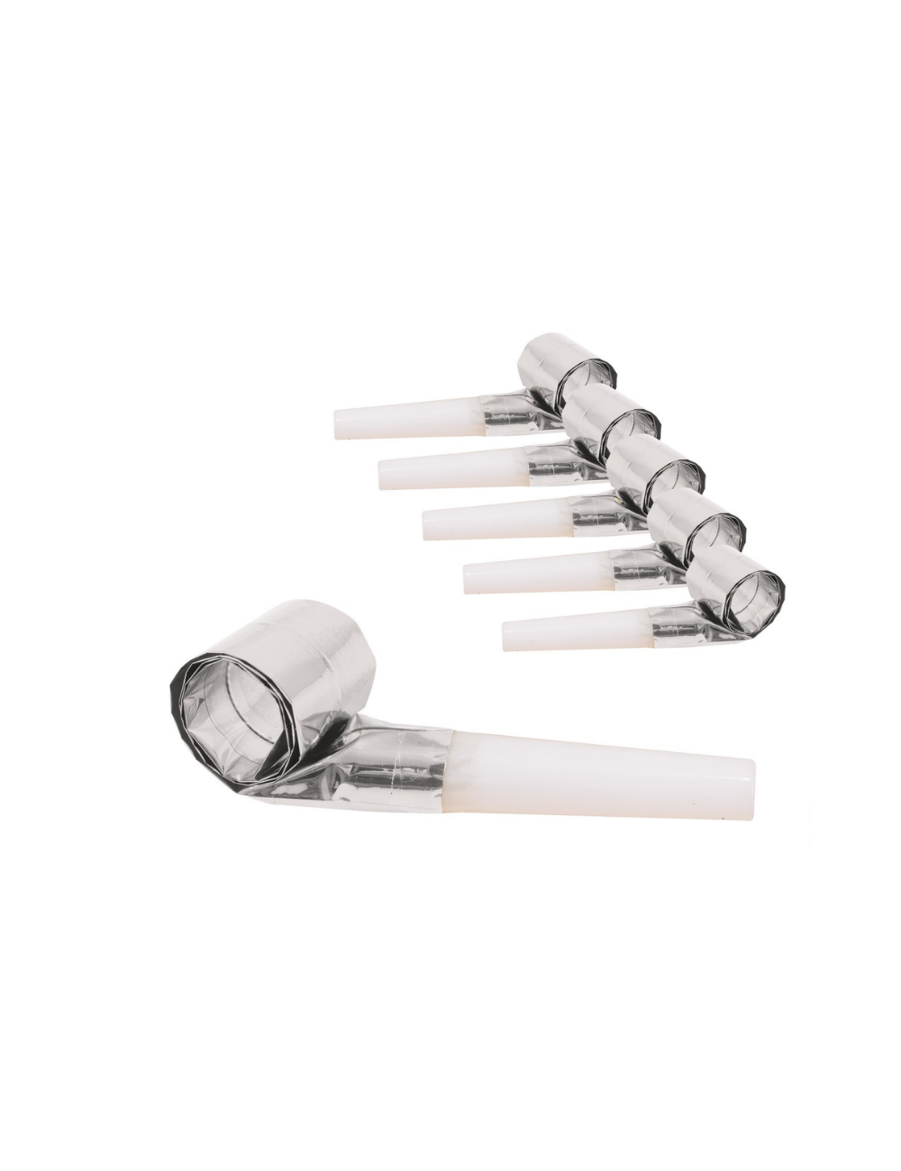 Party whistles in silver metallic colours