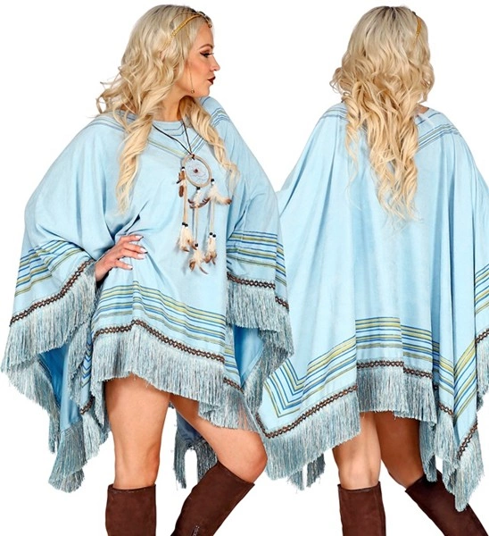 Poncho bleu ciel à franges 2