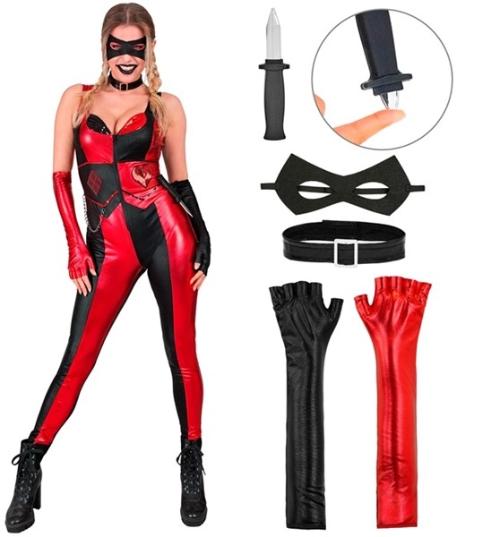 Déguisement d'arlequine rouge et noir pour femme 2