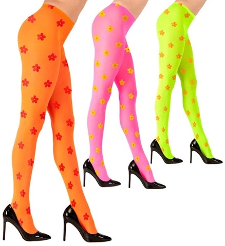 Collants à fleurs néon années 60-70 2