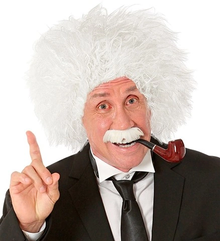 Perruque de savant fou blanche avec moustaches 2
