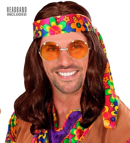 Perruque hippie longue brune pour homme avec bandeau 2