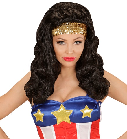 Perruque de super-héroïne avec bandeau à sequins dorés 2