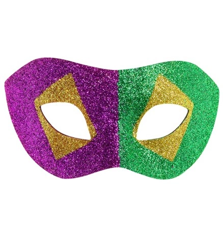 Masque vénitien violet, vert et or pailleté 2