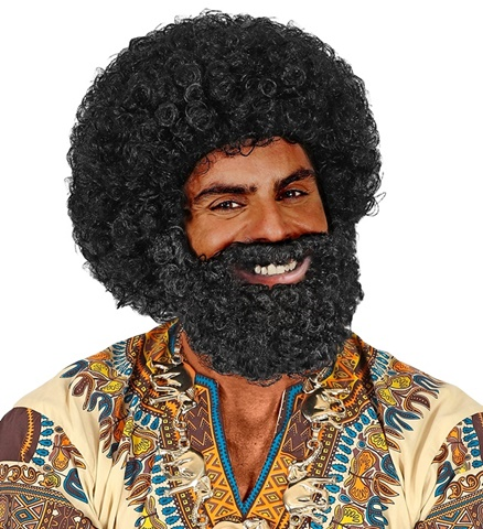 Perruque afro bouclée avec barbe 2