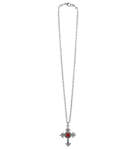 Collier croix gothique avec pierre rouge 2
