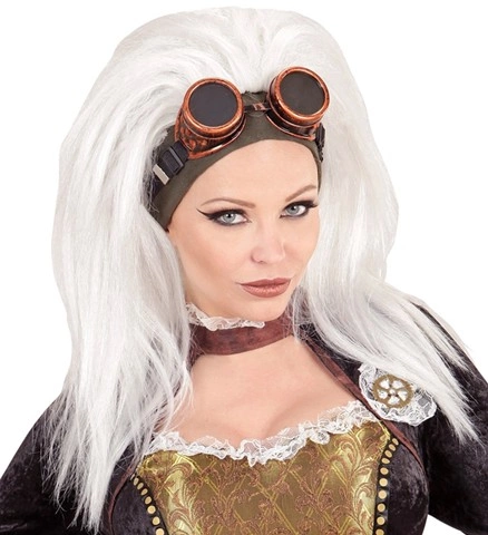 Perruque blanche steampunk avec lunettes 2