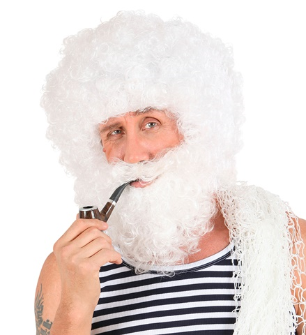 Perruque et barbe bouclées blanches 2