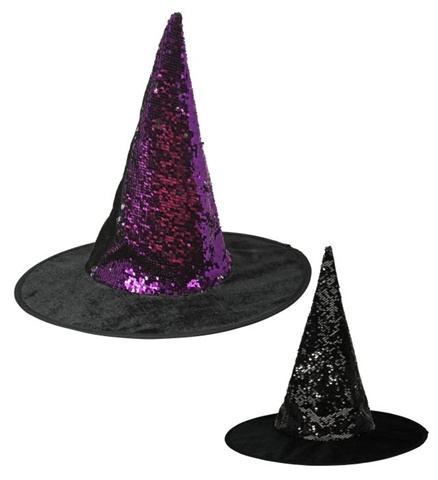 Chapeau de sorcière à sequins réversibles violet/argent 2