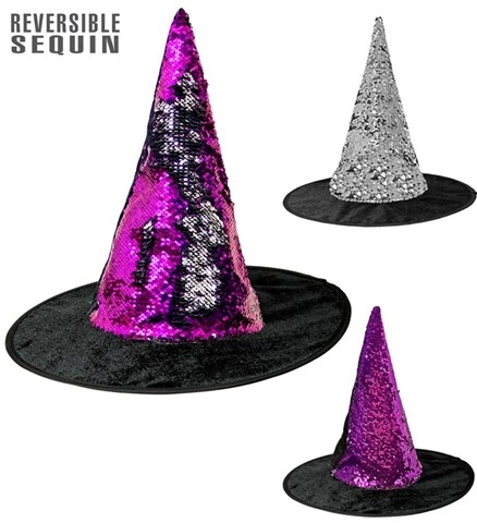Chapeau de sorcière à sequins réversibles violet/argent 3