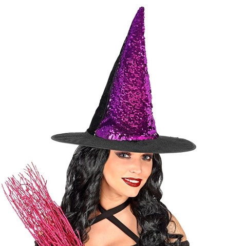 Chapeau de sorcière à sequins réversibles violet/argent 4