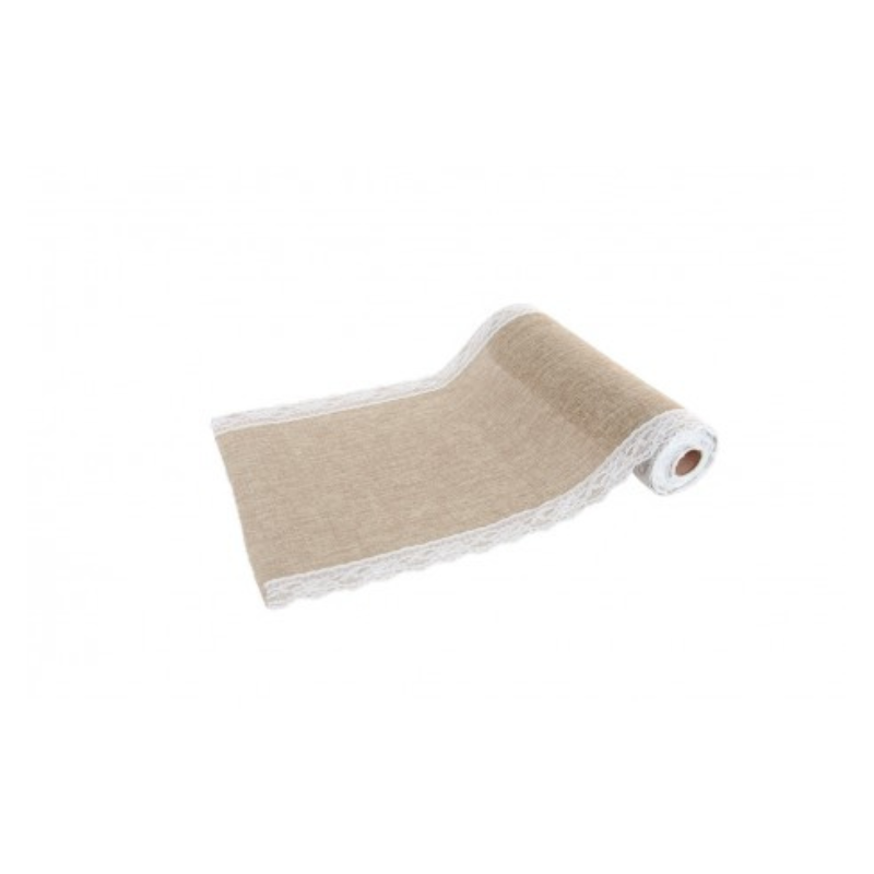 Chemin de table en jute avec dentelle
