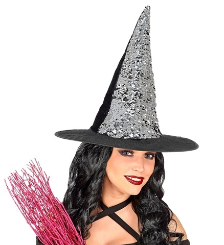 Chapeau de sorcière à sequins réversibles violet/argent 5