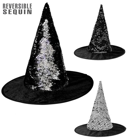 Chapeau de sorcière à sequins réversibles noir/argent 2