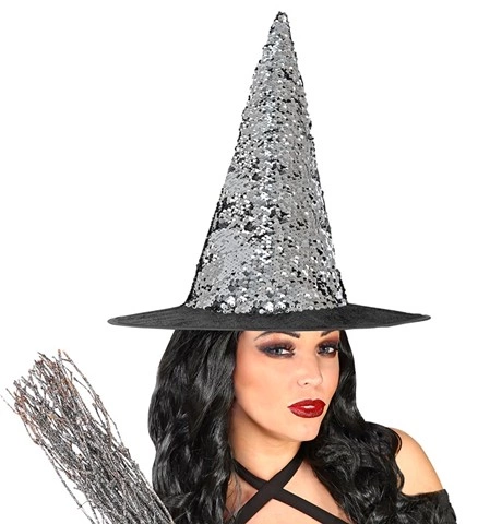 Chapeau de sorcière à sequins réversibles noir/argent 3