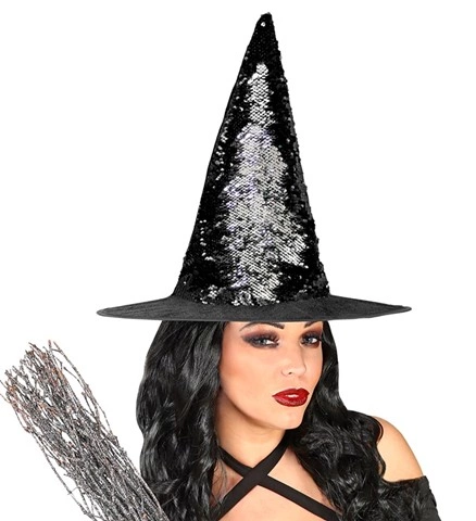 Chapeau de sorcière à sequins réversibles noir/argent 4