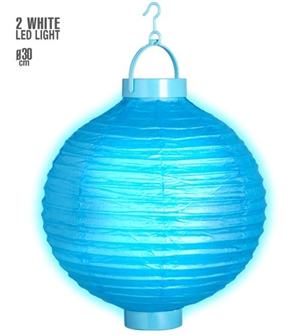 Lampion turquoise lumineux avec 2 LED blanches 30 cm 2