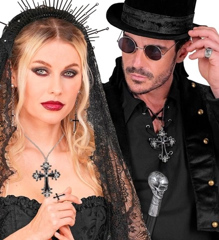 Collier de vampire à croix noire et strass 2