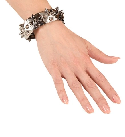 Bracelet punk noir à piques argentées 2