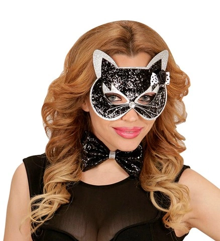 Masque de chat brillant avec nœud papillon 2