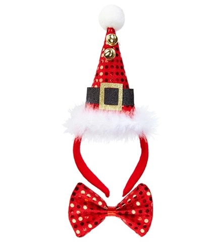 Serre-tête chapeau de Noël avec clochettes et nœud papillon 2