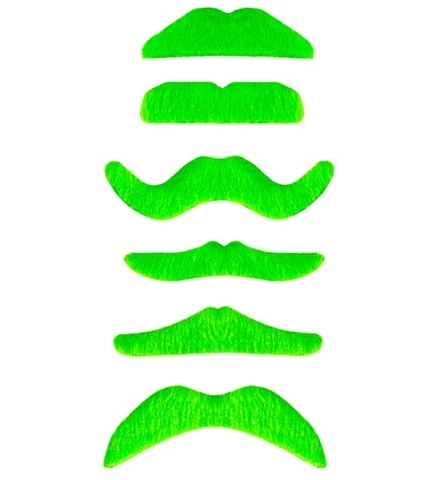 Moustaches vert néon adhésives, 6 modèles assortis 2