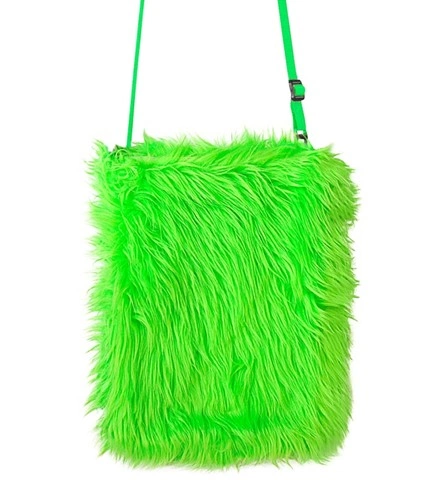 Sac à main en peluche vert fluo 2