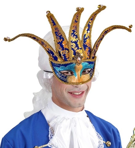 Masque de carnaval bouffon bleu et or 2