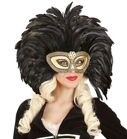 Masque vénitien doré avec strass et plumes 2