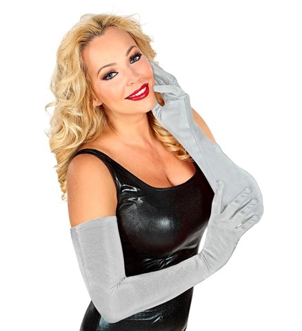 Gants longs argentés en satin 60 cm 2